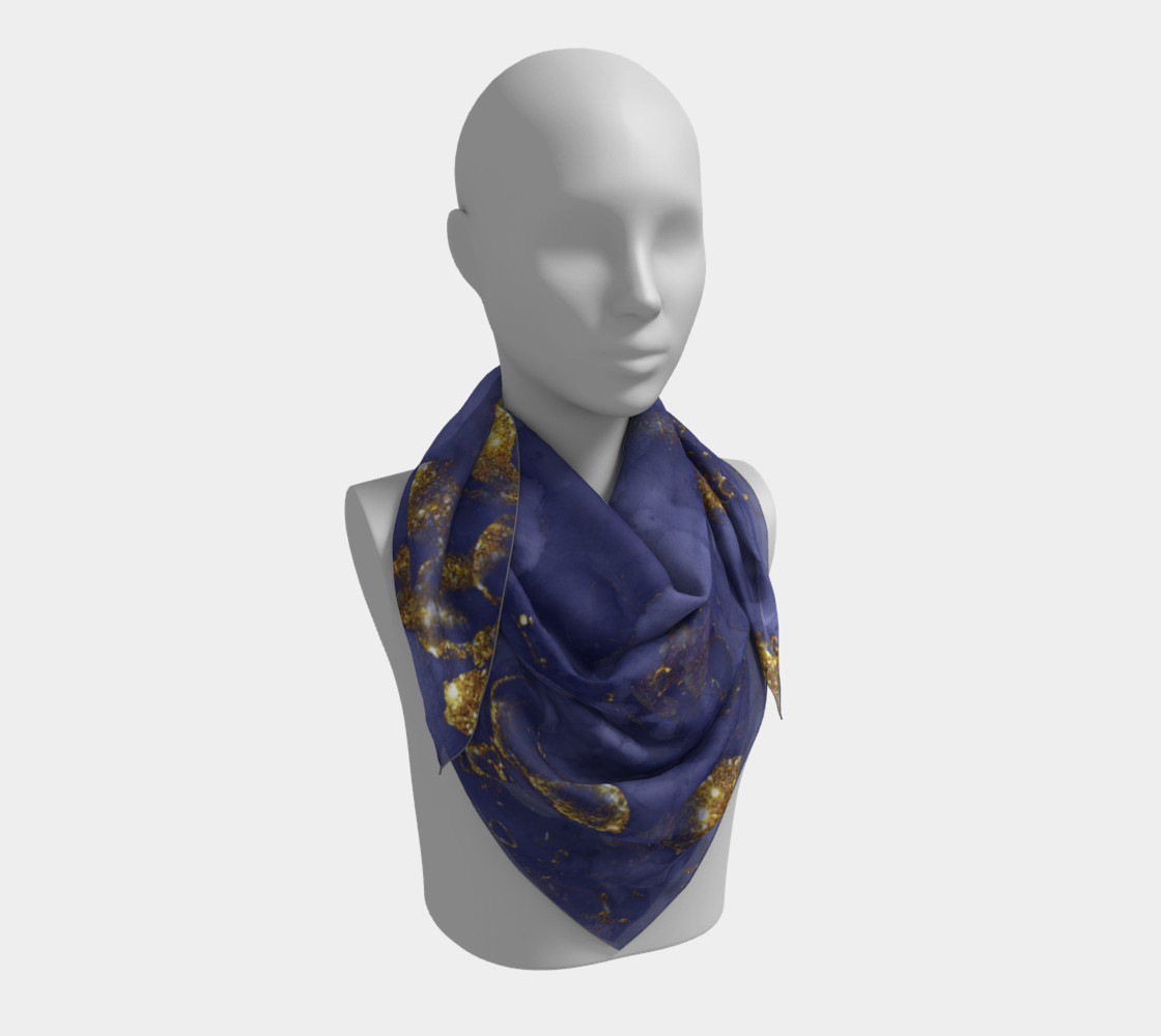 Watercolor Swirls C - Blue & Gold, Square Scarf preview #3