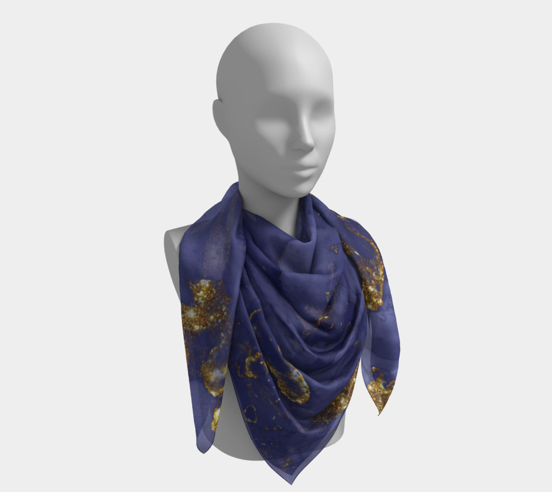 Watercolor Swirls C - Blue & Gold, Square Scarf preview #4