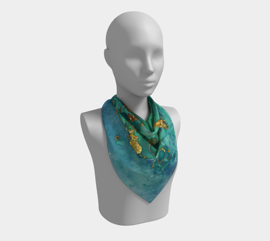 Watercolor Swirls D - Turquoise & Gold, Square Scarf preview #2