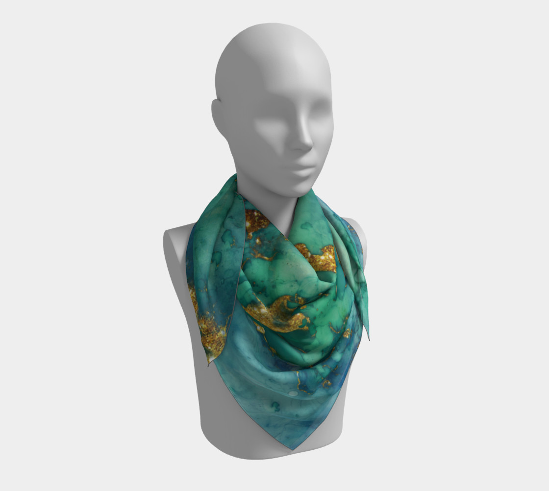 Watercolor Swirls D - Turquoise & Gold, Square Scarf preview #3