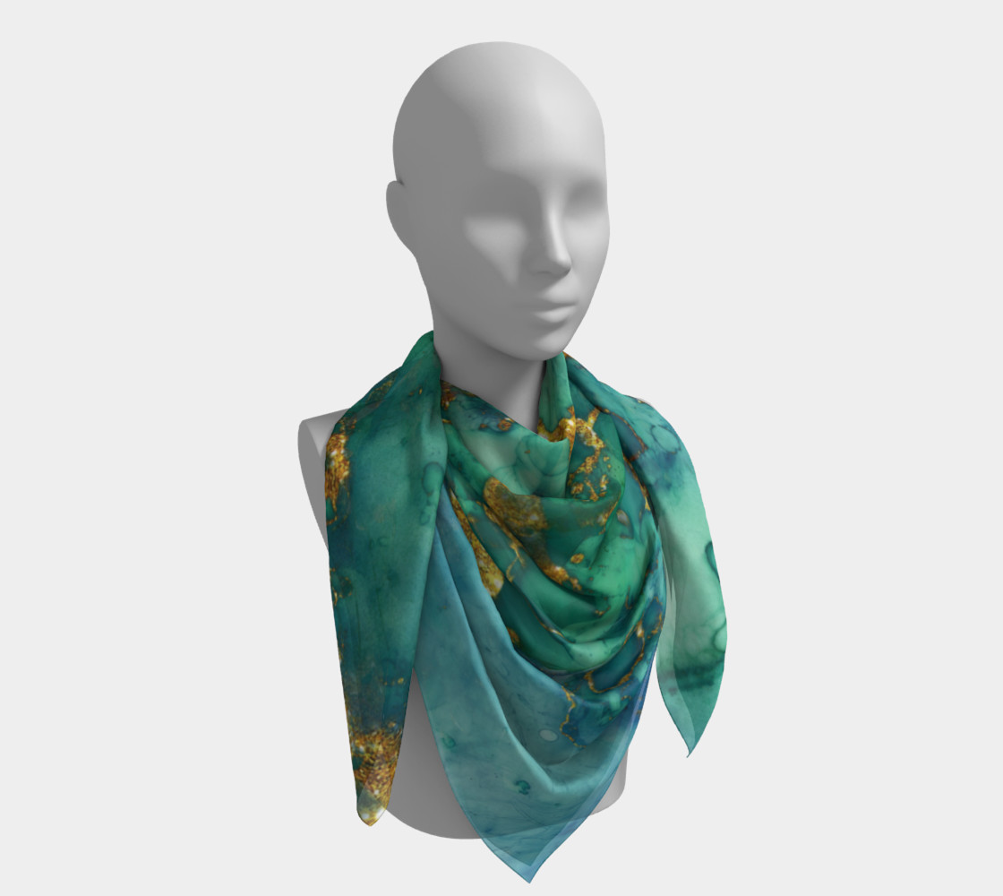 Watercolor Swirls D - Turquoise & Gold, Square Scarf preview #4