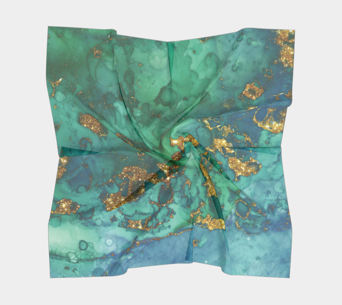 Watercolor Swirls D - Turquoise & Gold, Square Scarf preview #5