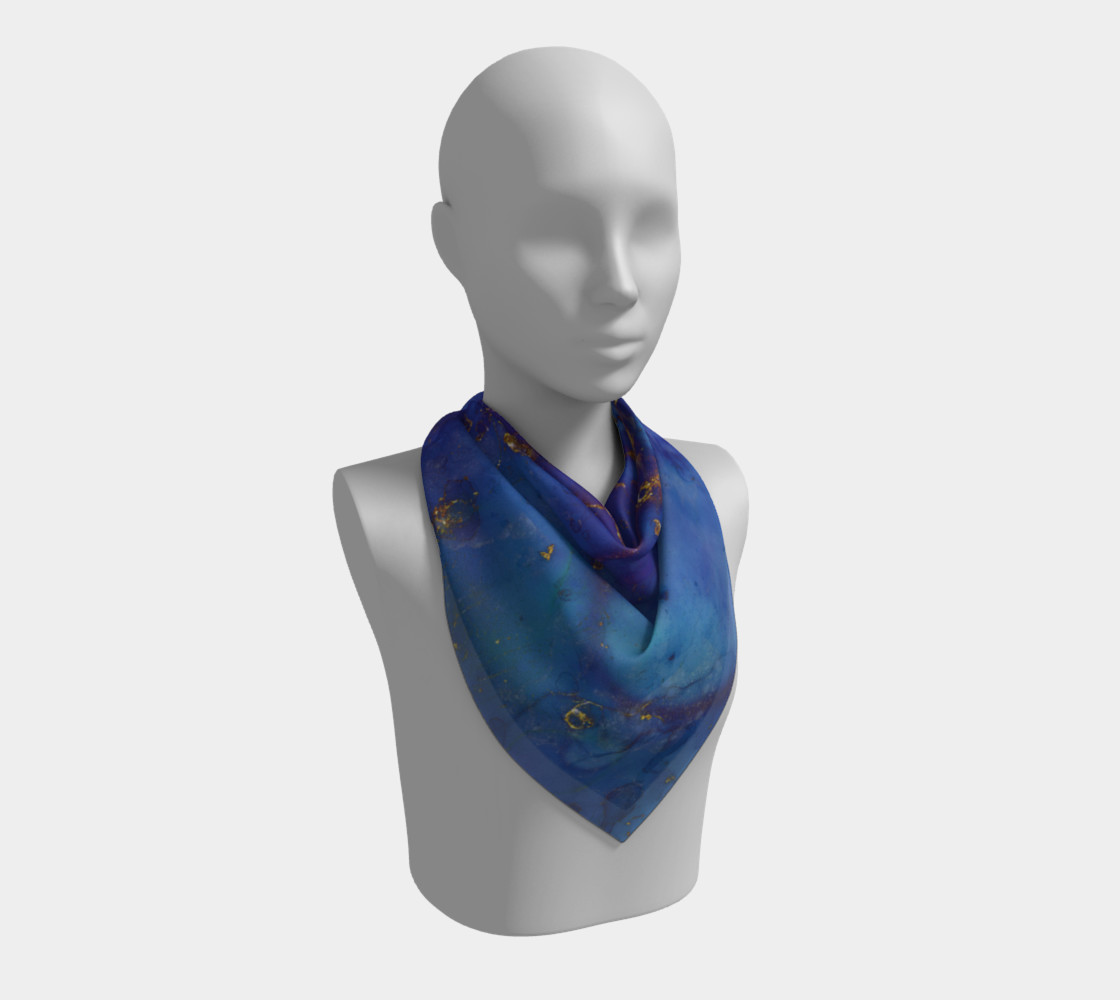 Watercolor Swirls E - Blue & Gold, Square Scarf preview #2