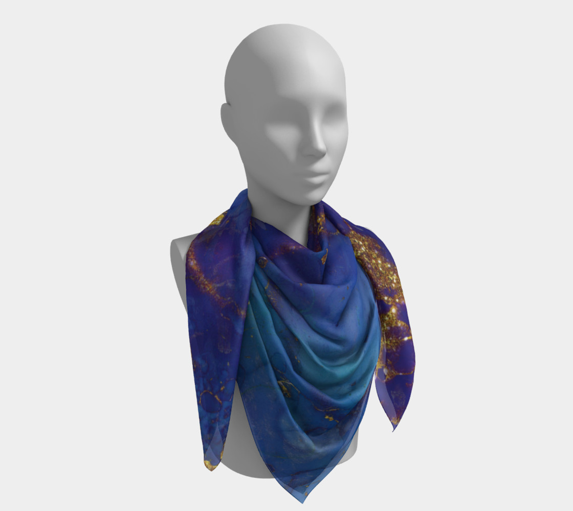 Watercolor Swirls E - Blue & Gold, Square Scarf preview #4