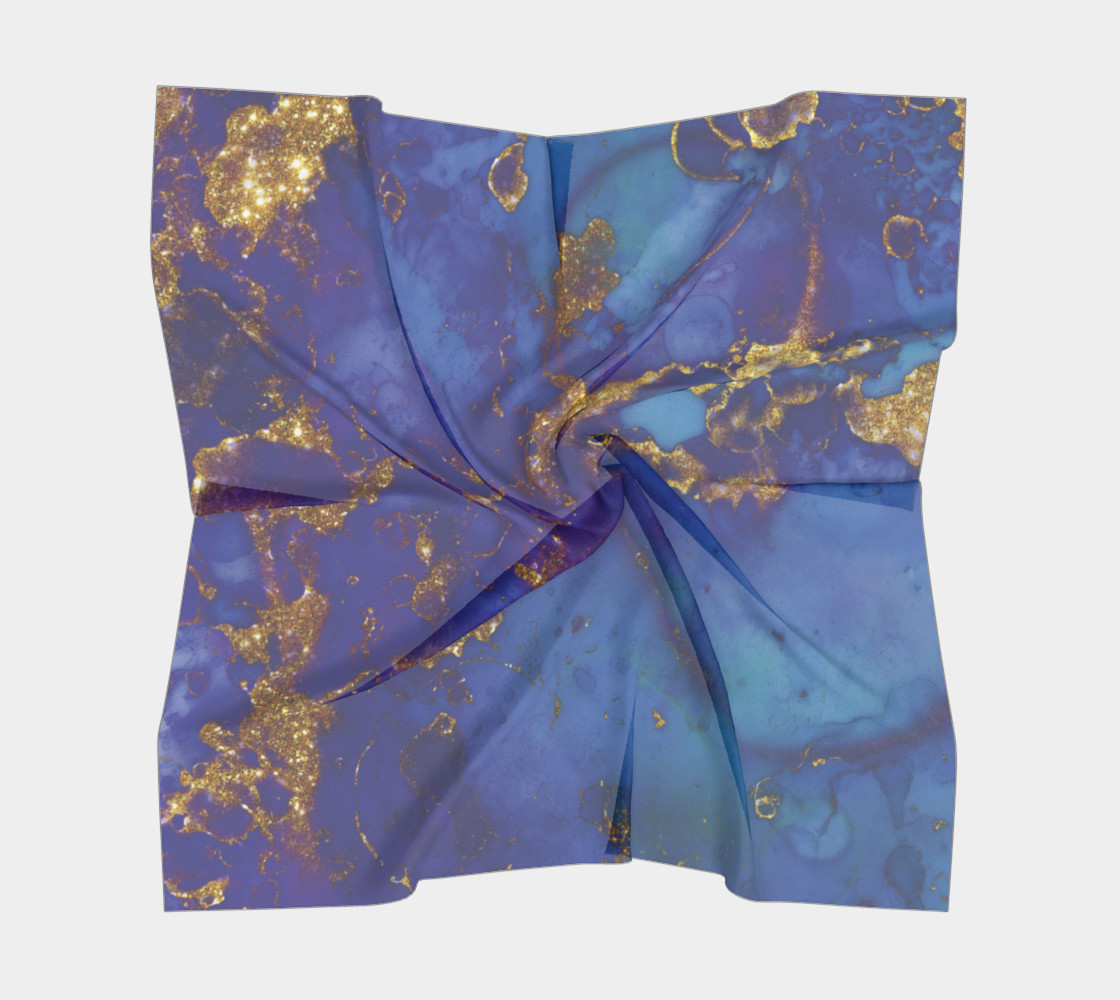 Watercolor Swirls E - Blue & Gold, Square Scarf preview #5