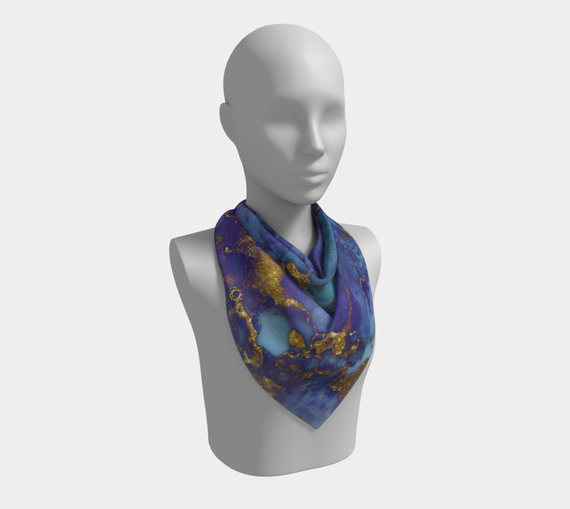 Watercolor Swirls F - Blue & Gold, Square Scarf preview #2