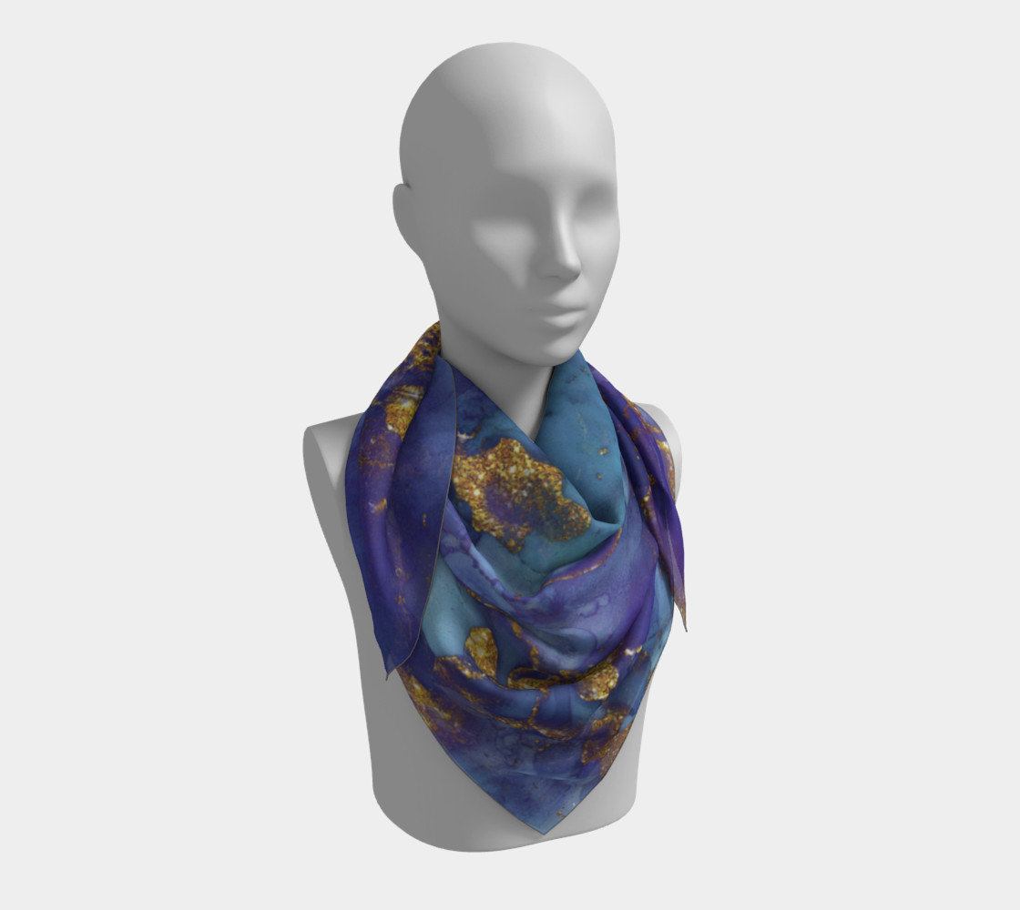 Watercolor Swirls F - Blue & Gold, Square Scarf preview #3