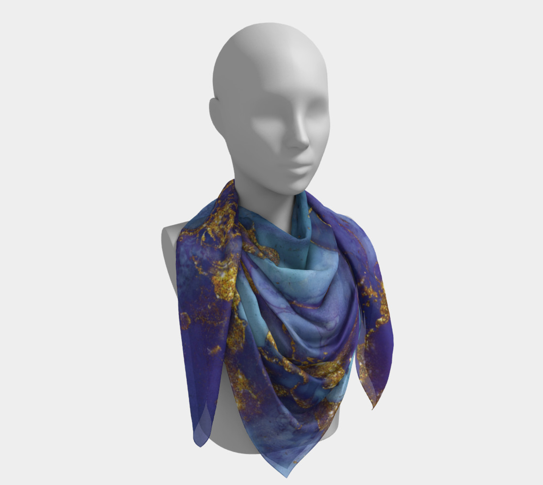 Watercolor Swirls F - Blue & Gold, Square Scarf preview #4