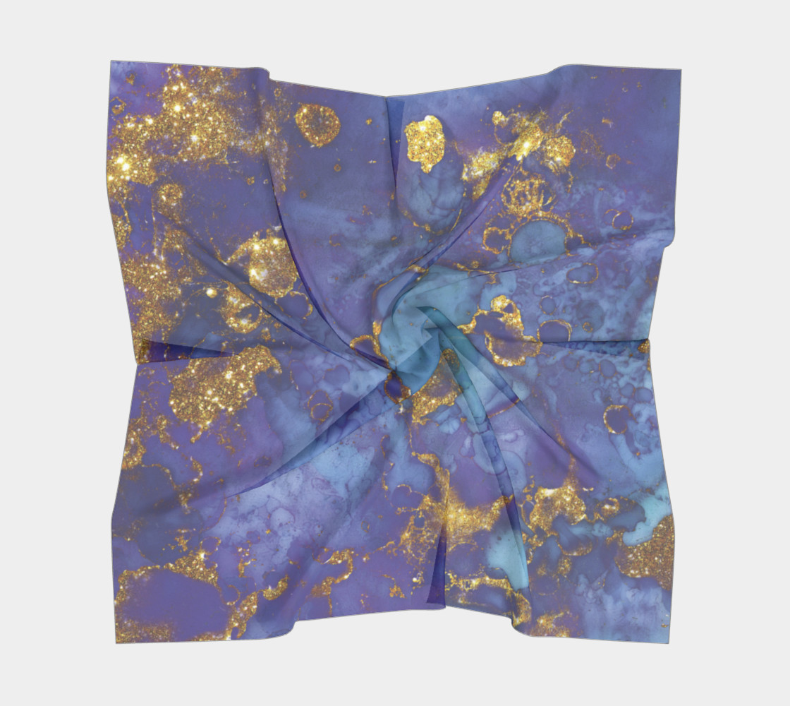 Watercolor Swirls F - Blue & Gold, Square Scarf preview #5