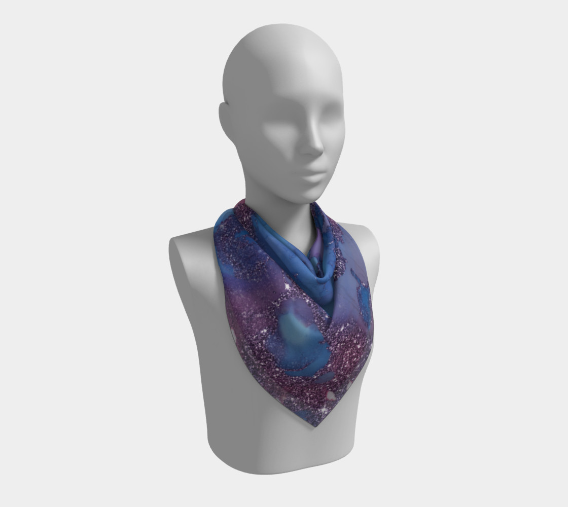 Watercolor Swirls J - Blue & Purple Sparkles, Square Scarf preview #2