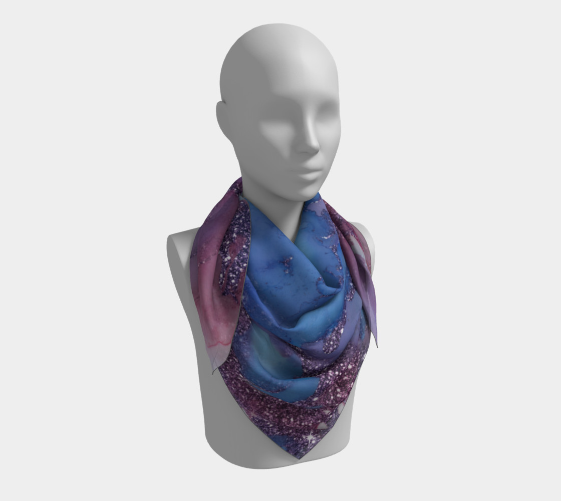 Watercolor Swirls J - Blue & Purple Sparkles, Square Scarf preview #3