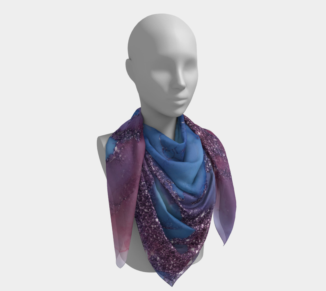 Watercolor Swirls J - Blue & Purple Sparkles, Square Scarf preview #4