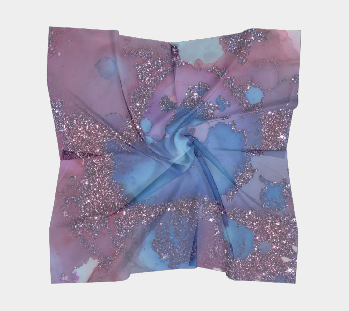 Watercolor Swirls J - Blue & Purple Sparkles, Square Scarf preview #5