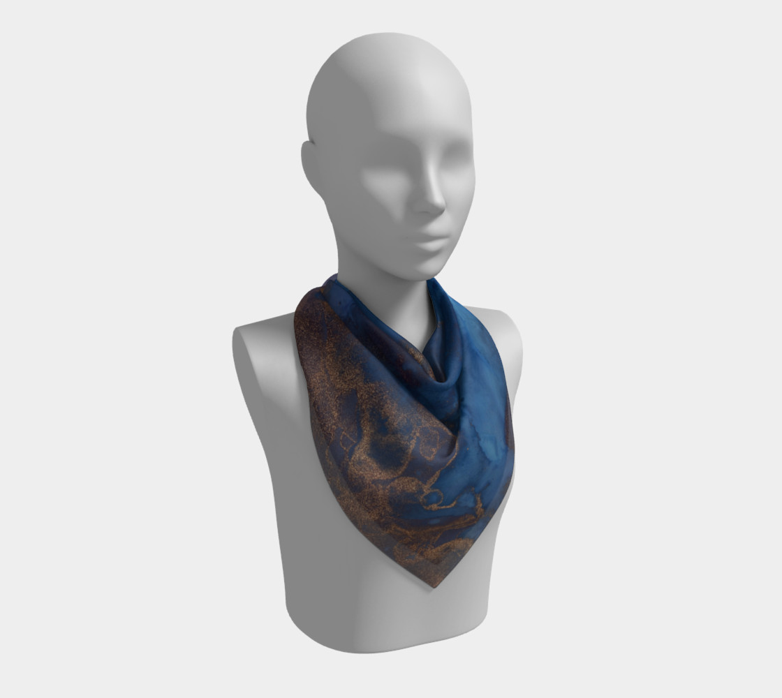Watercolor Swirls N - Blue & Gold, Square Scarf preview #2
