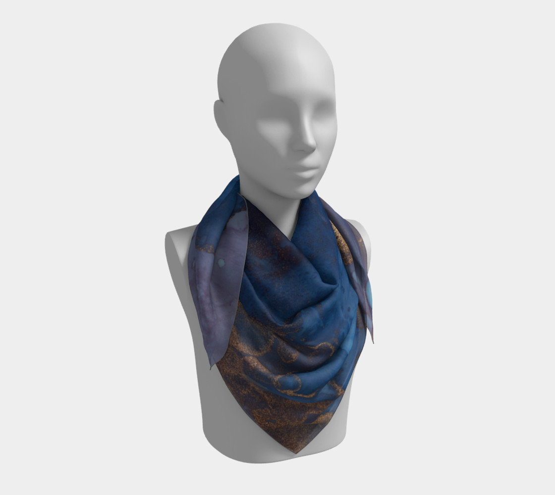 Watercolor Swirls N - Blue & Gold, Square Scarf preview #3