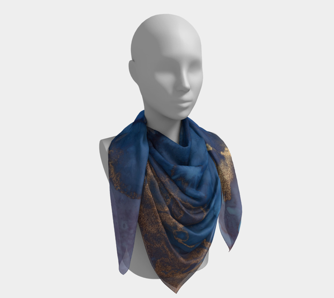 Watercolor Swirls N - Blue & Gold, Square Scarf preview #4