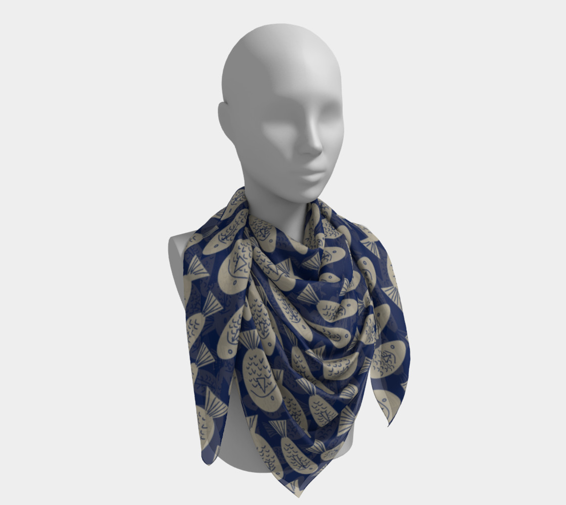 Fish on Navy Square Scarf 190129A preview #4