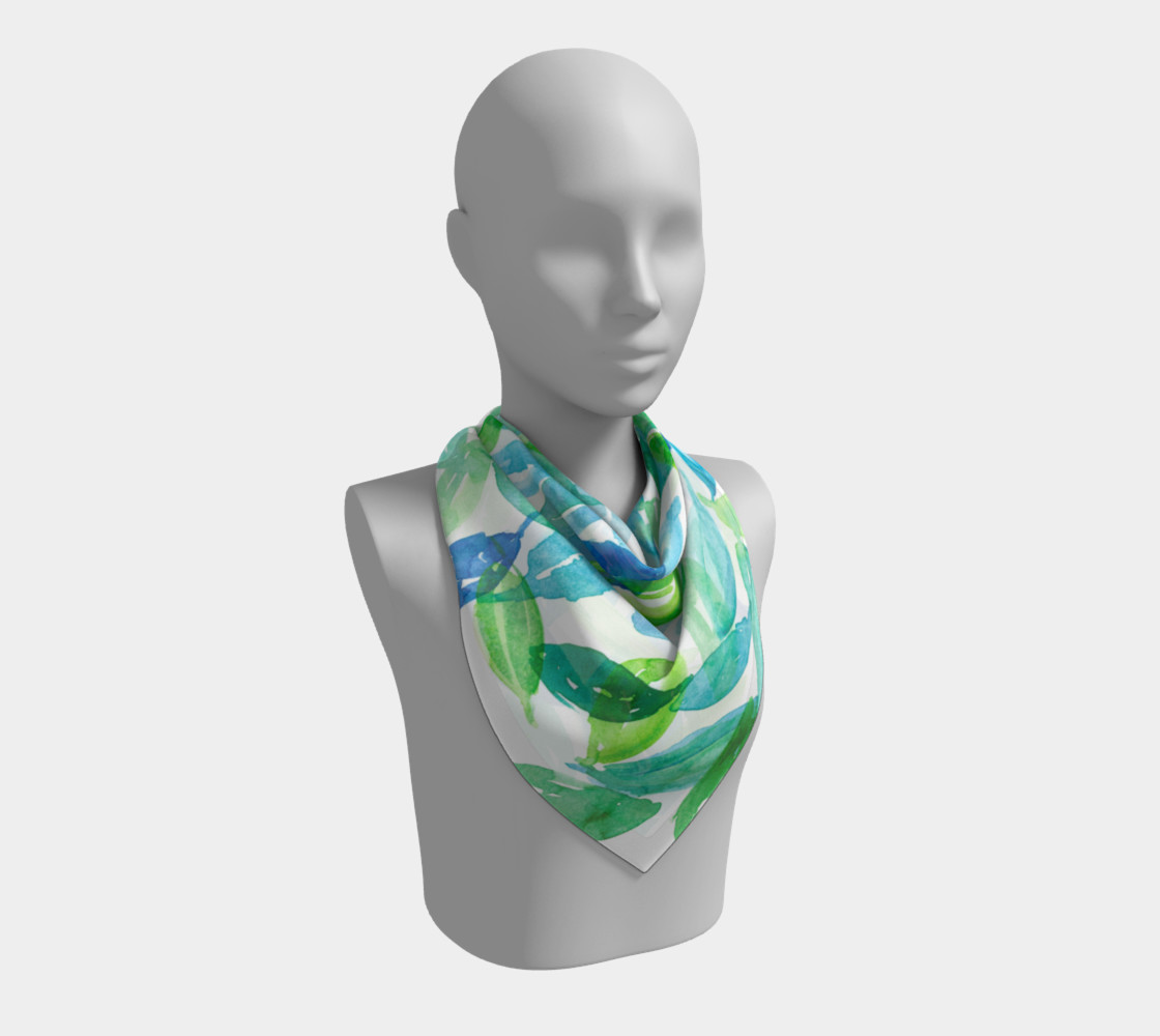 Blue & Green Watercolor Silk Scarf preview #2