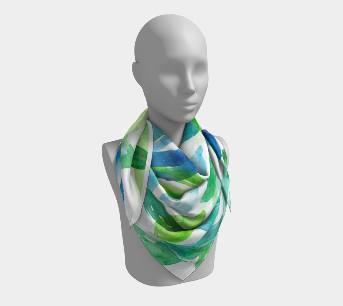 Blue & Green Watercolor Silk Scarf 3D preview