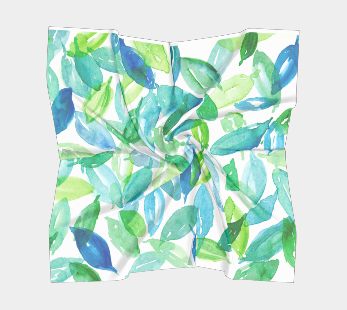 Aperçu de Blue & Green Watercolor Silk Scarf #5
