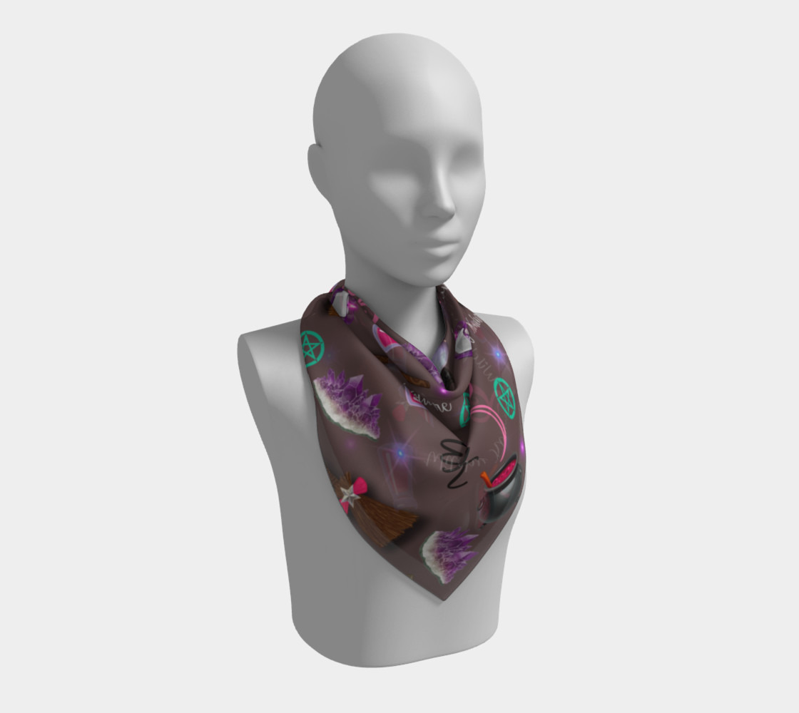 WK #ModernWitchLife Taupe Print Big Square Silk Scarf preview #2