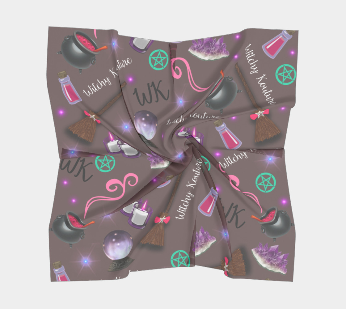 WK #ModernWitchLife Taupe Print Big Square Silk Scarf preview #5