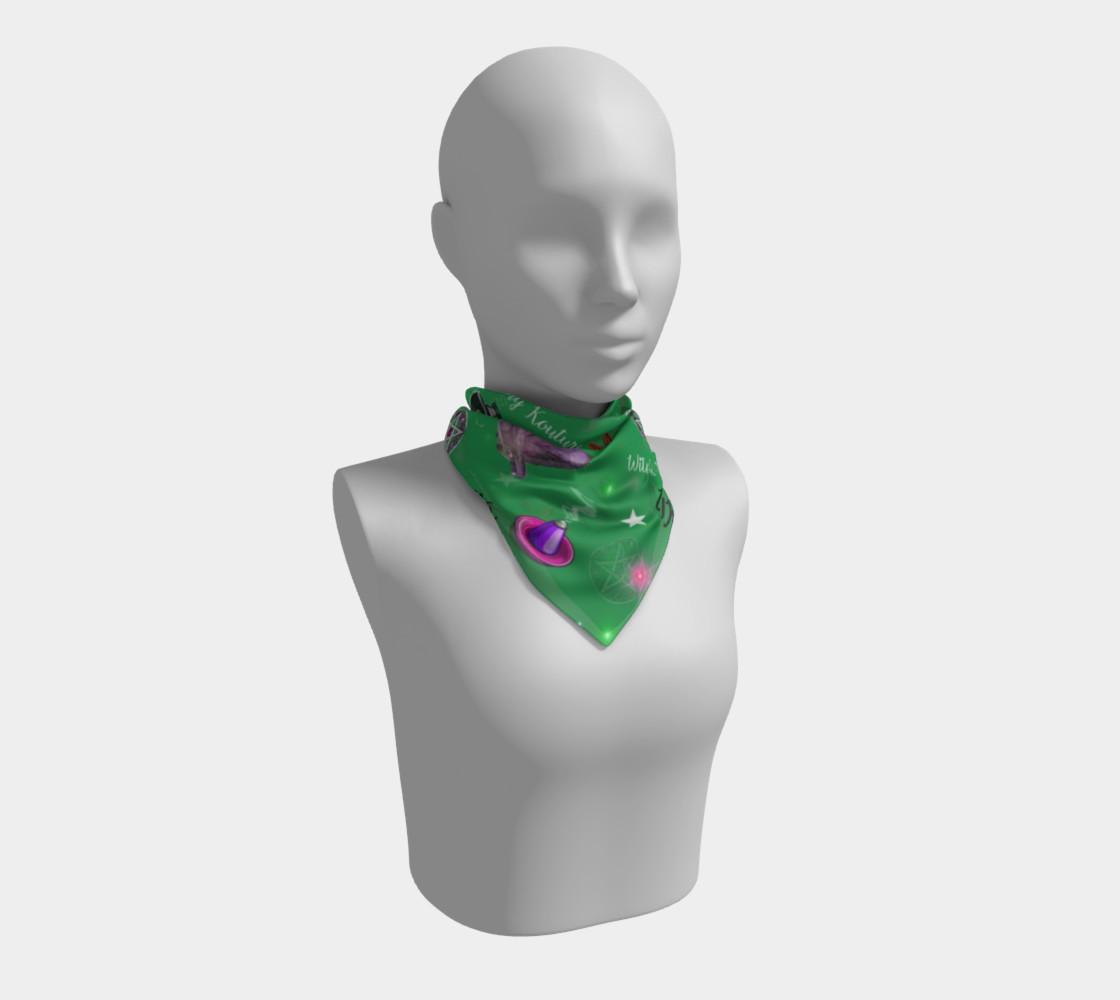 WK #ModernWitchLife Green Print Big Square Silk Scarf preview #1