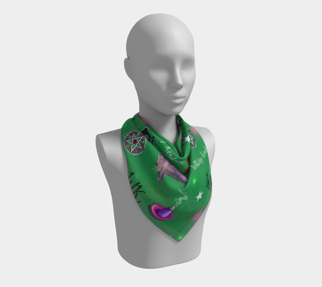 WK #ModernWitchLife Green Print Big Square Silk Scarf preview #2