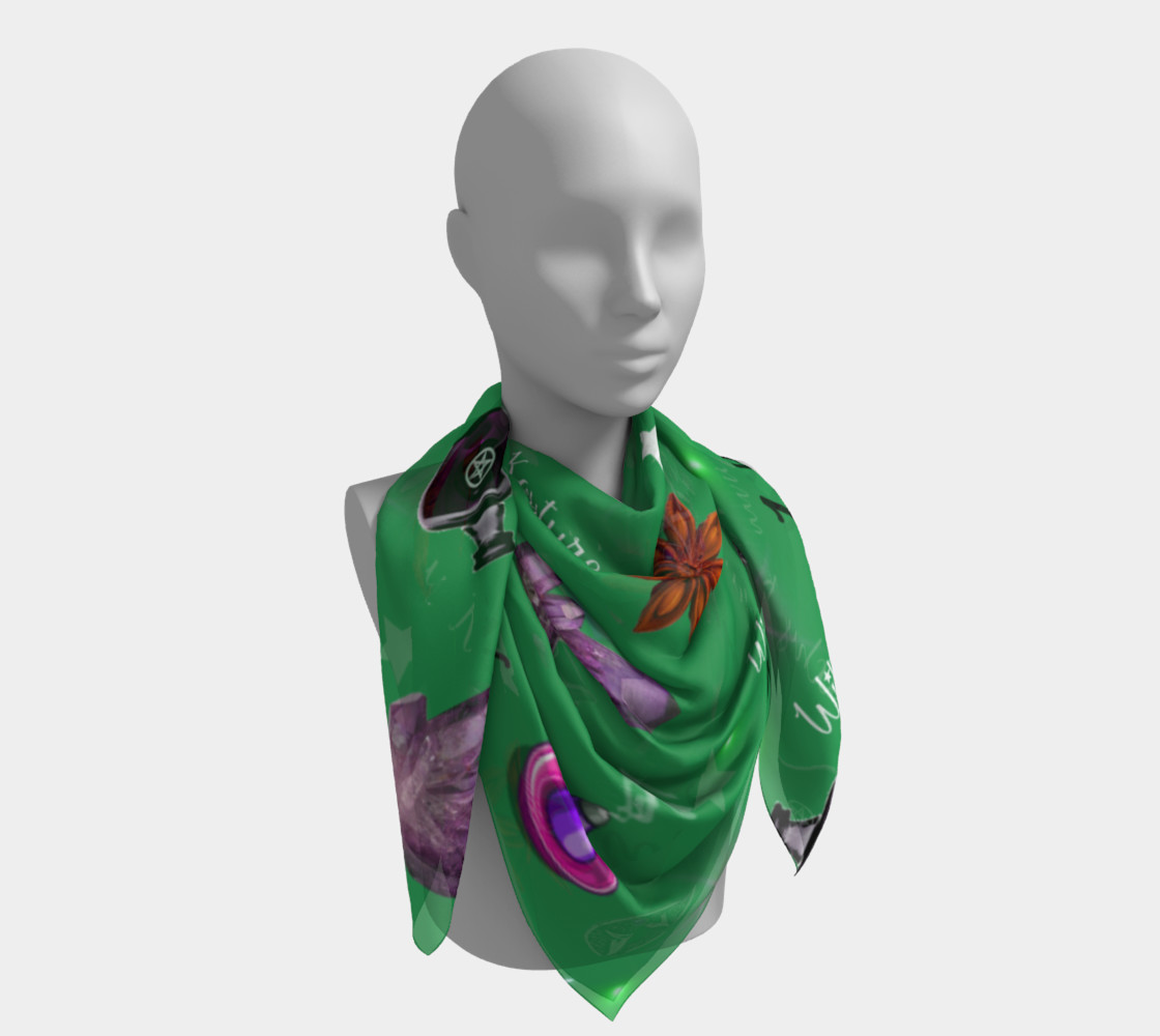WK #ModernWitchLife Green Print Big Square Silk Scarf preview #4