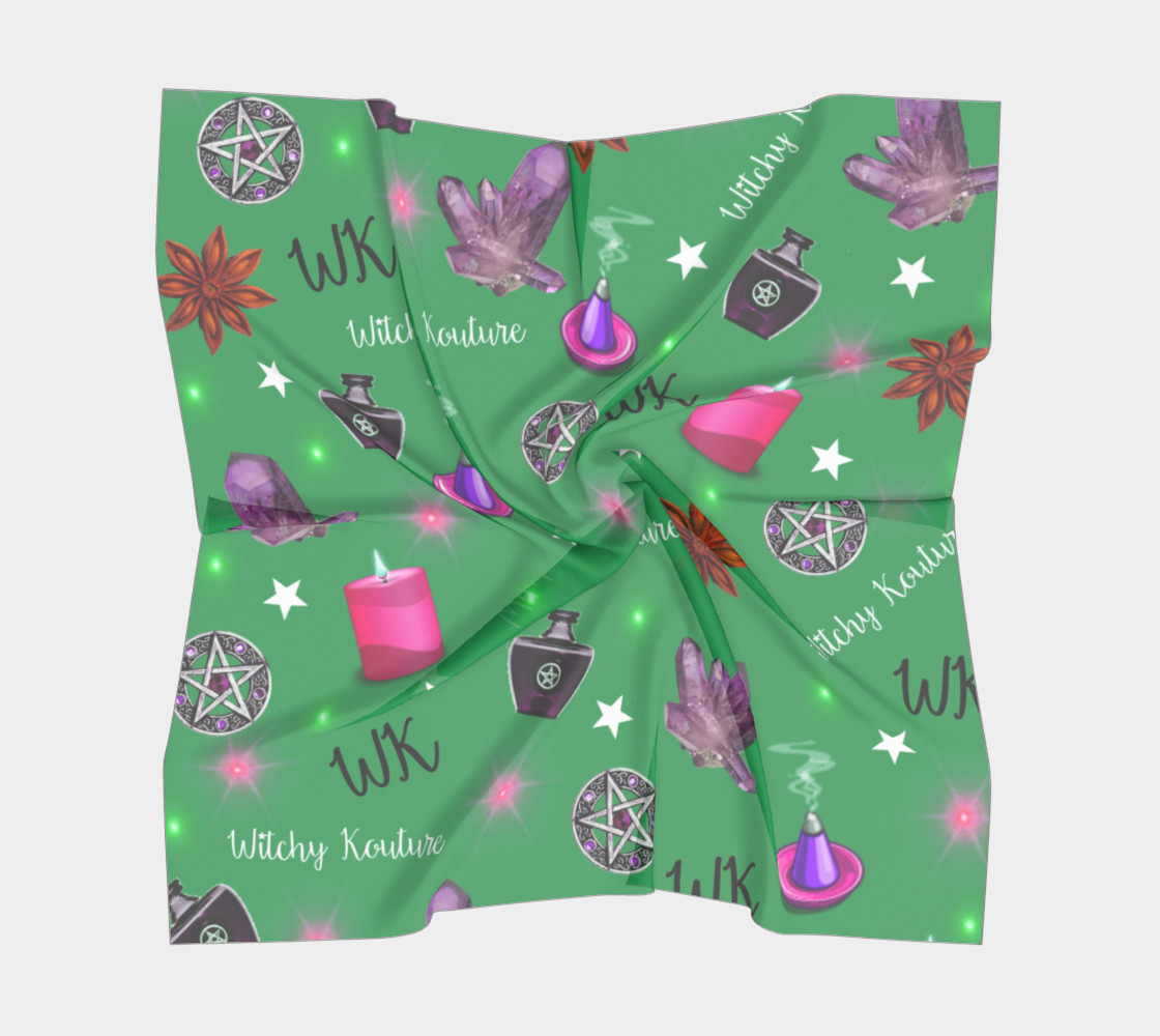 WK #ModernWitchLife Green Print Big Square Silk Scarf preview #5