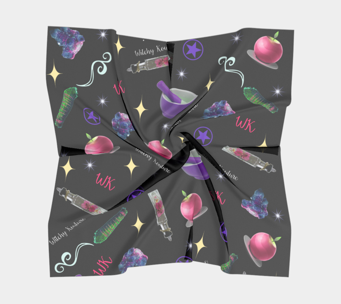 WK #ModernWitchLife Black Print Big Square Silk Scarf preview #5