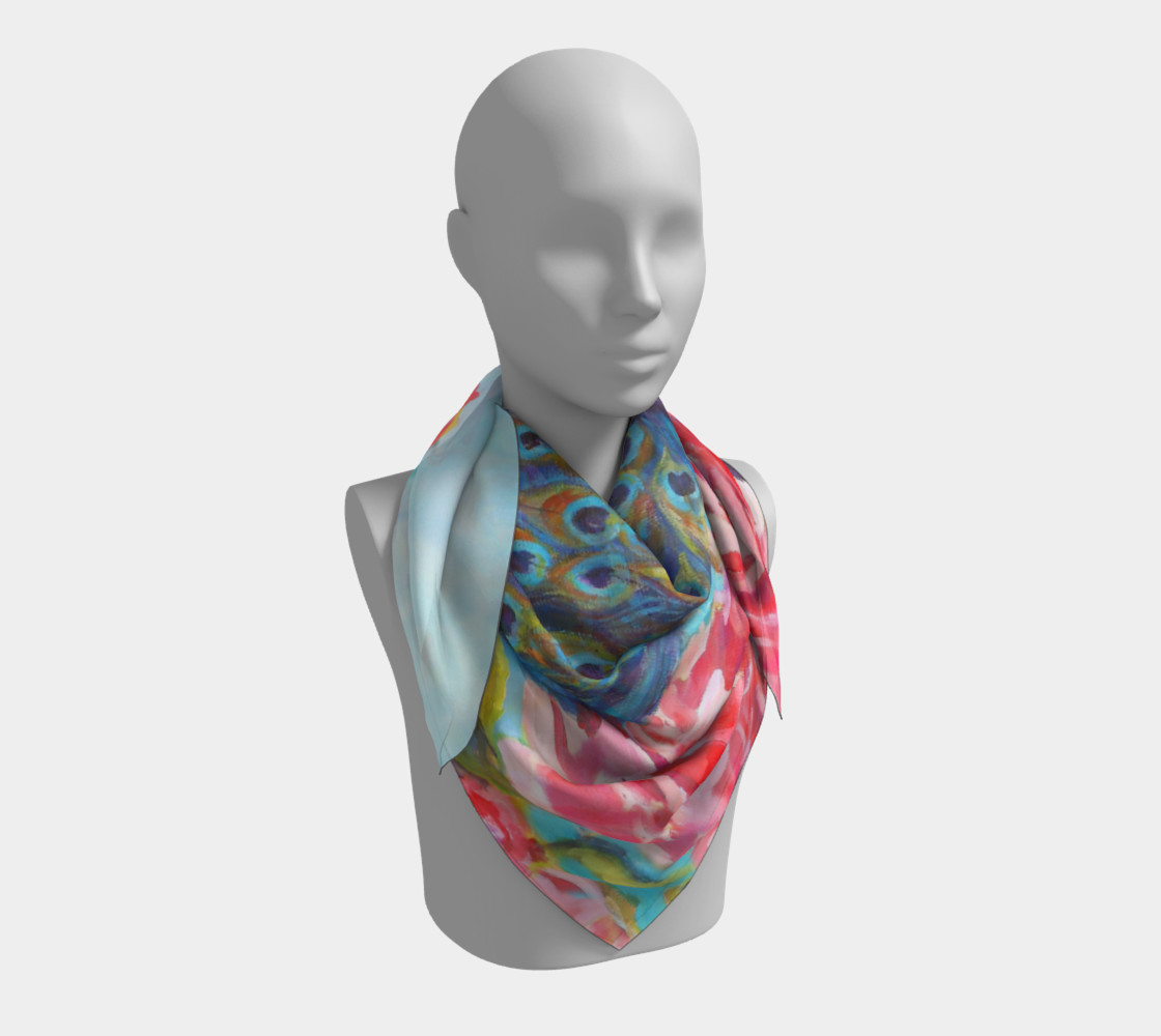 Peacock Floral Fantasy 26 x 26 Scarf 3D preview