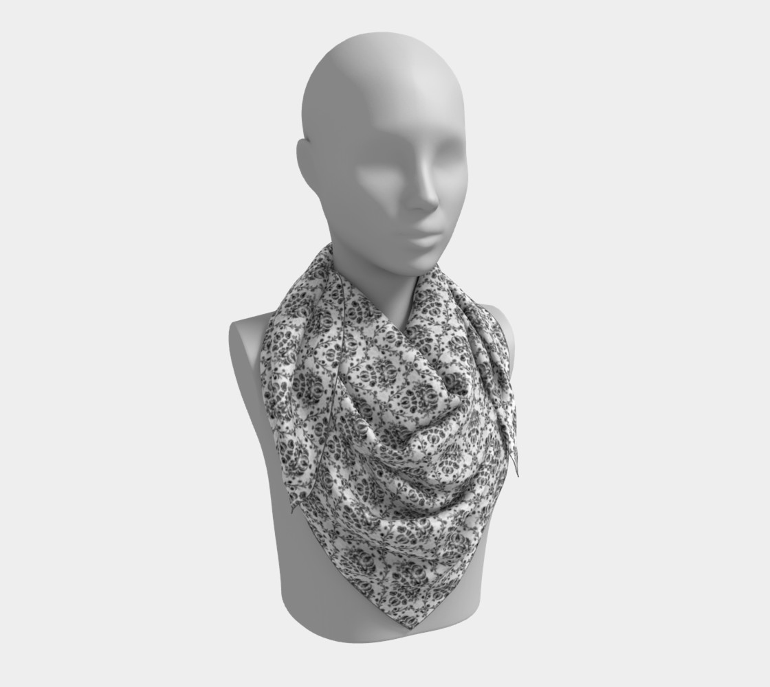 Aperçu de Black and White Damask Silk Scarf #3