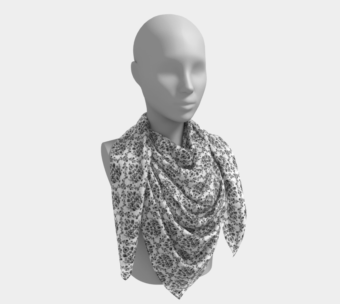 Aperçu de Black and White Damask Silk Scarf #4