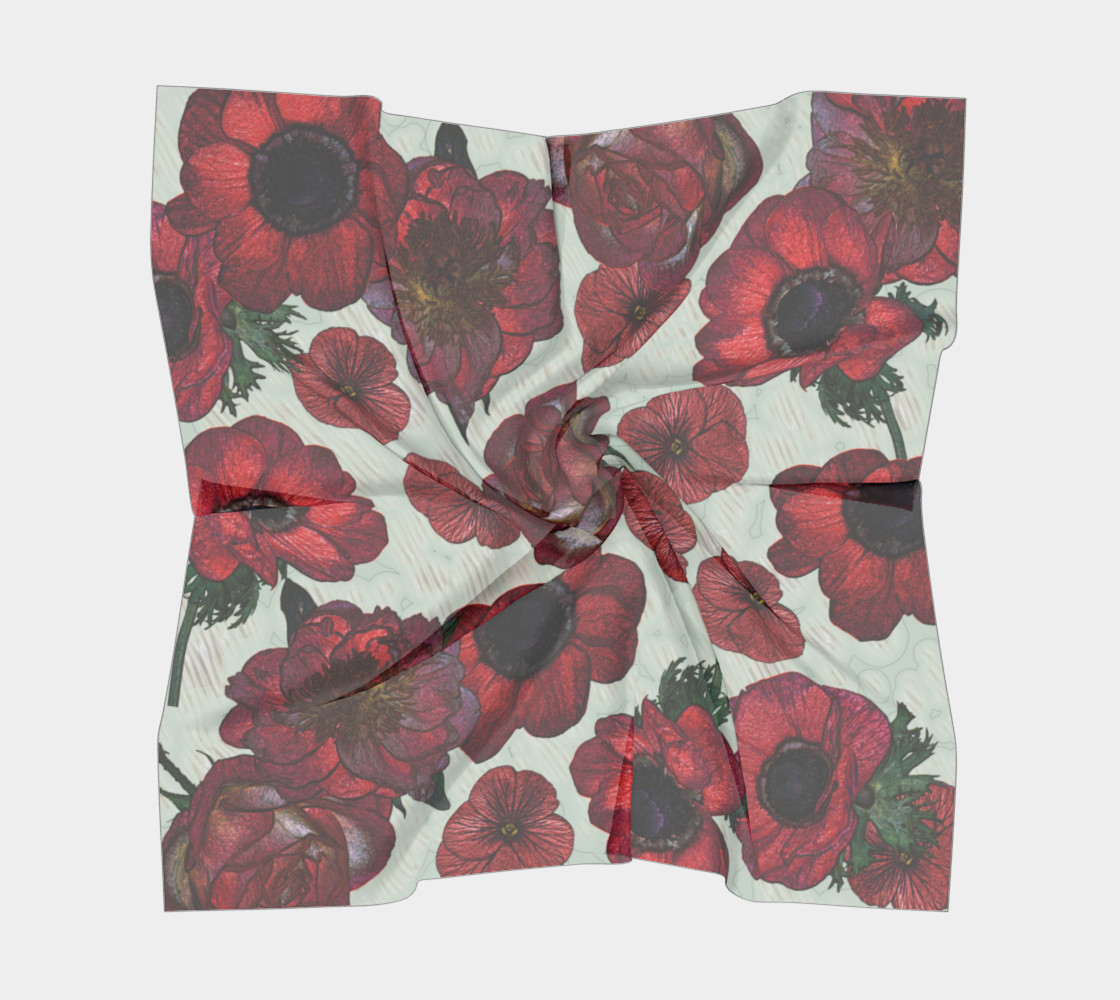 Red anemones and roses Big Square Scarf preview #5