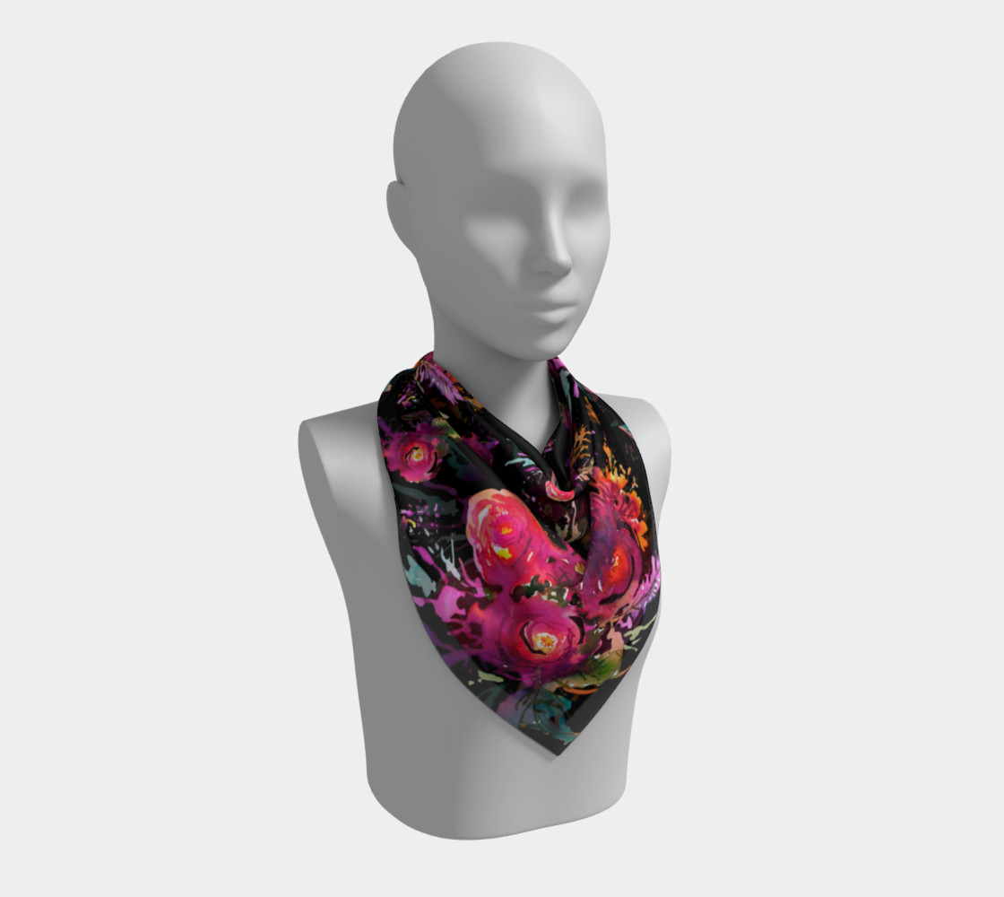 Square scarf Happy roses on black preview #2