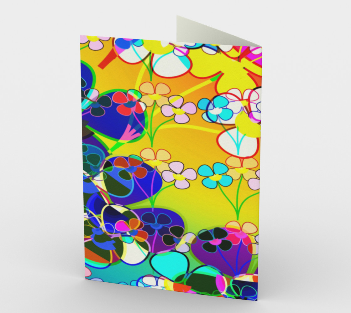 Abstract Colorful Flower Art Yellow Background Greeting Card Miniature #3