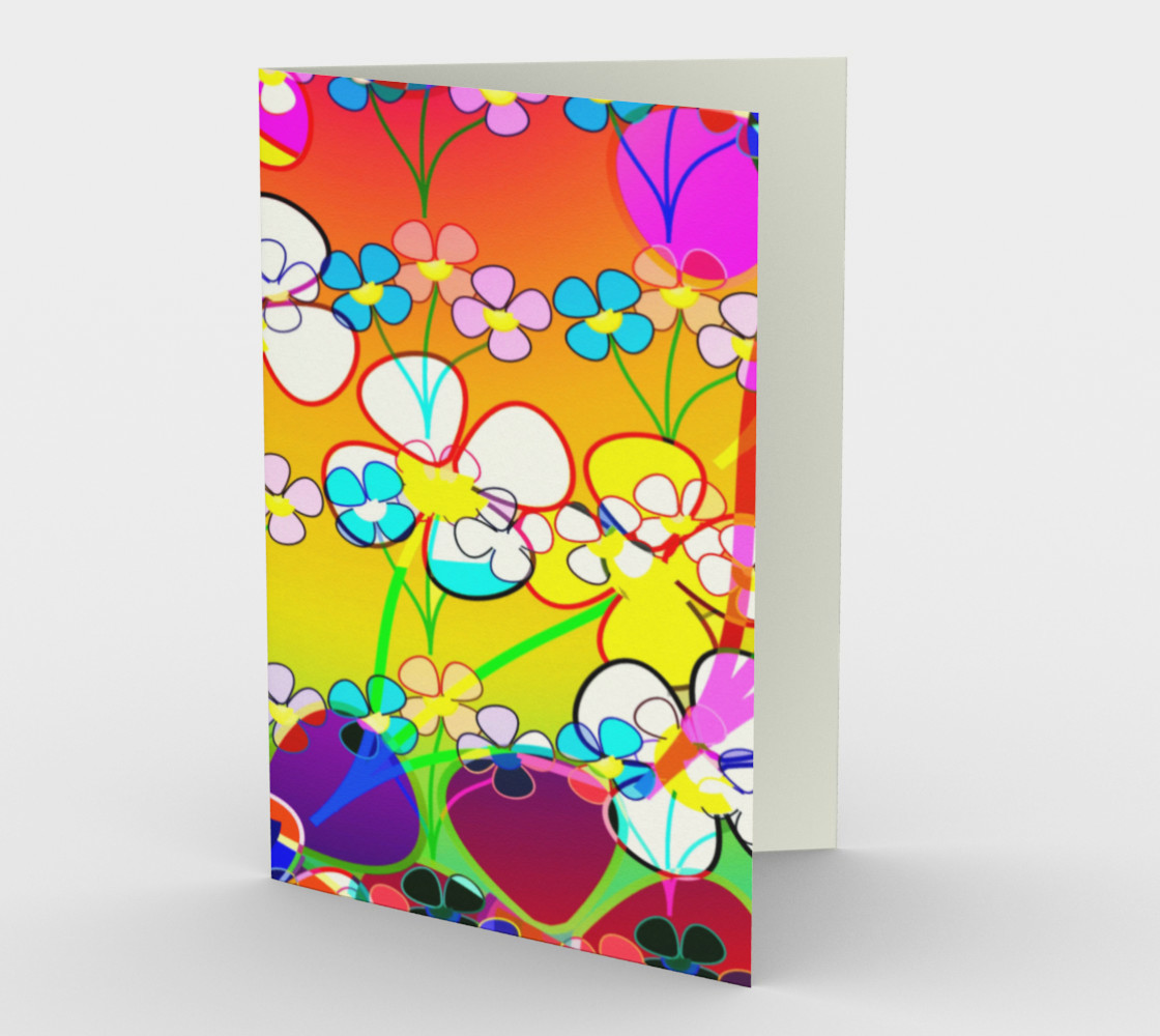Abstract Colorful Flower Art Yellow Background Greeting Card Miniature #2