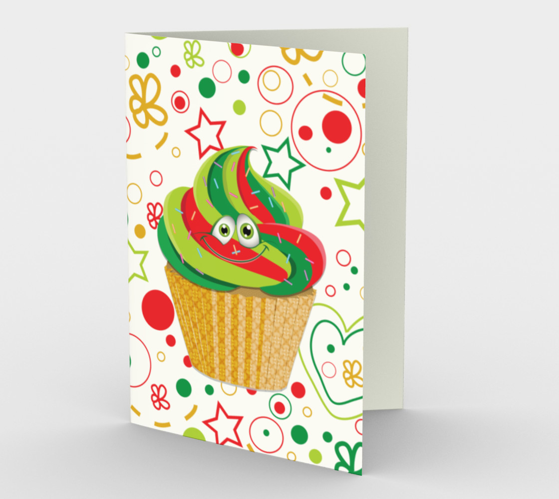 Aperçu de Cute Christmas Cupcake Smiley Face Greeting Card #1