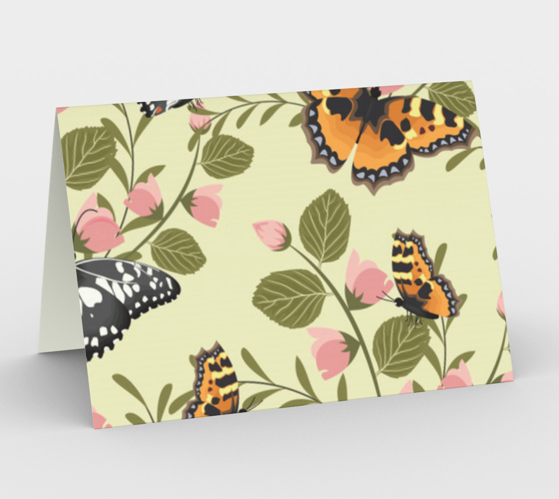 Aperçu 3D de Gorgeous Vintage Butterfly and Pink Floral Card