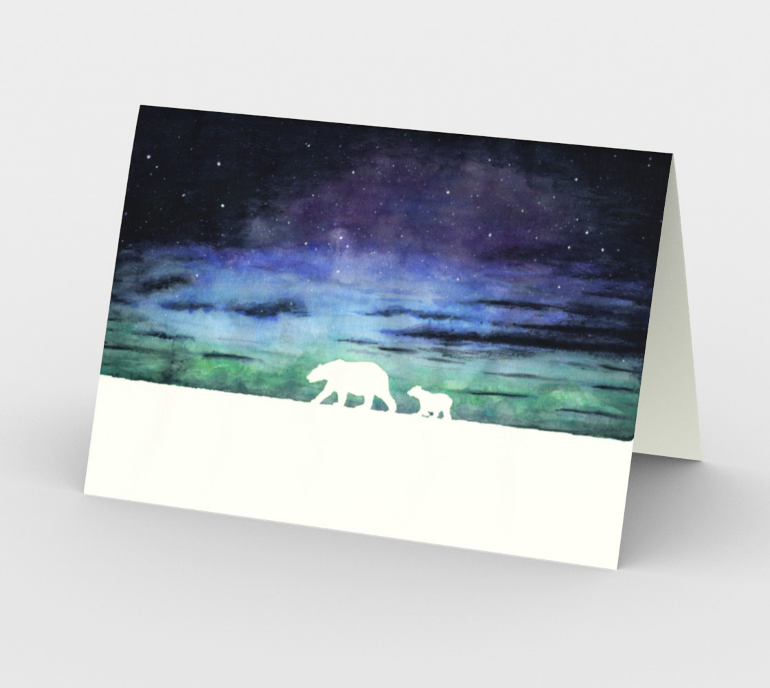 Aurora borealis and polar bears (white version) Stationery Card preview #2