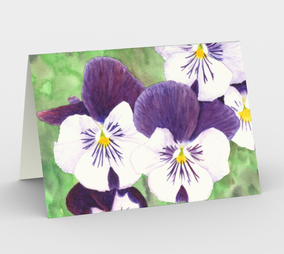 Purple and white pansies flowers Stationery Card preview #1