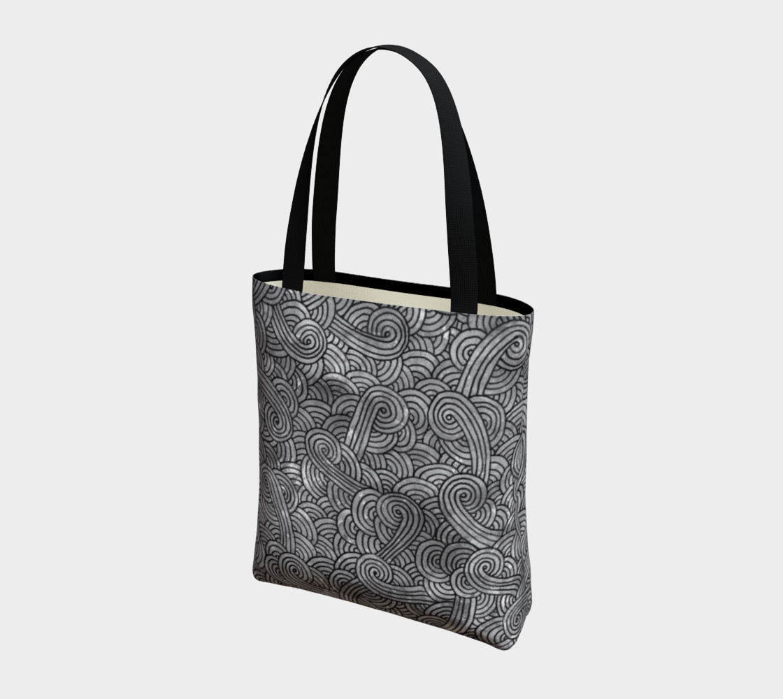 Grey and black swirls doodles Tote Bag preview #3