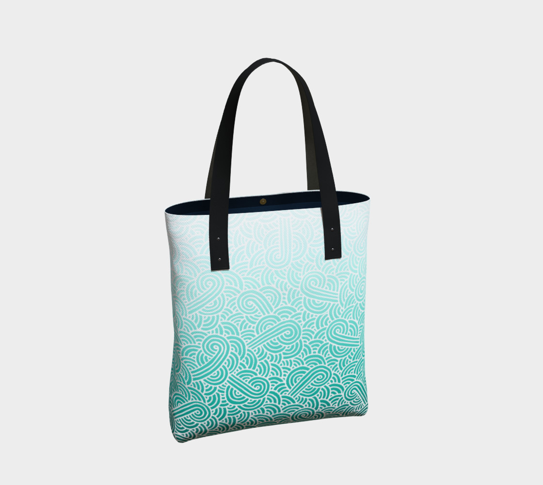 Ombré turquoise blue and white swirls doodles Tote Bag preview #2