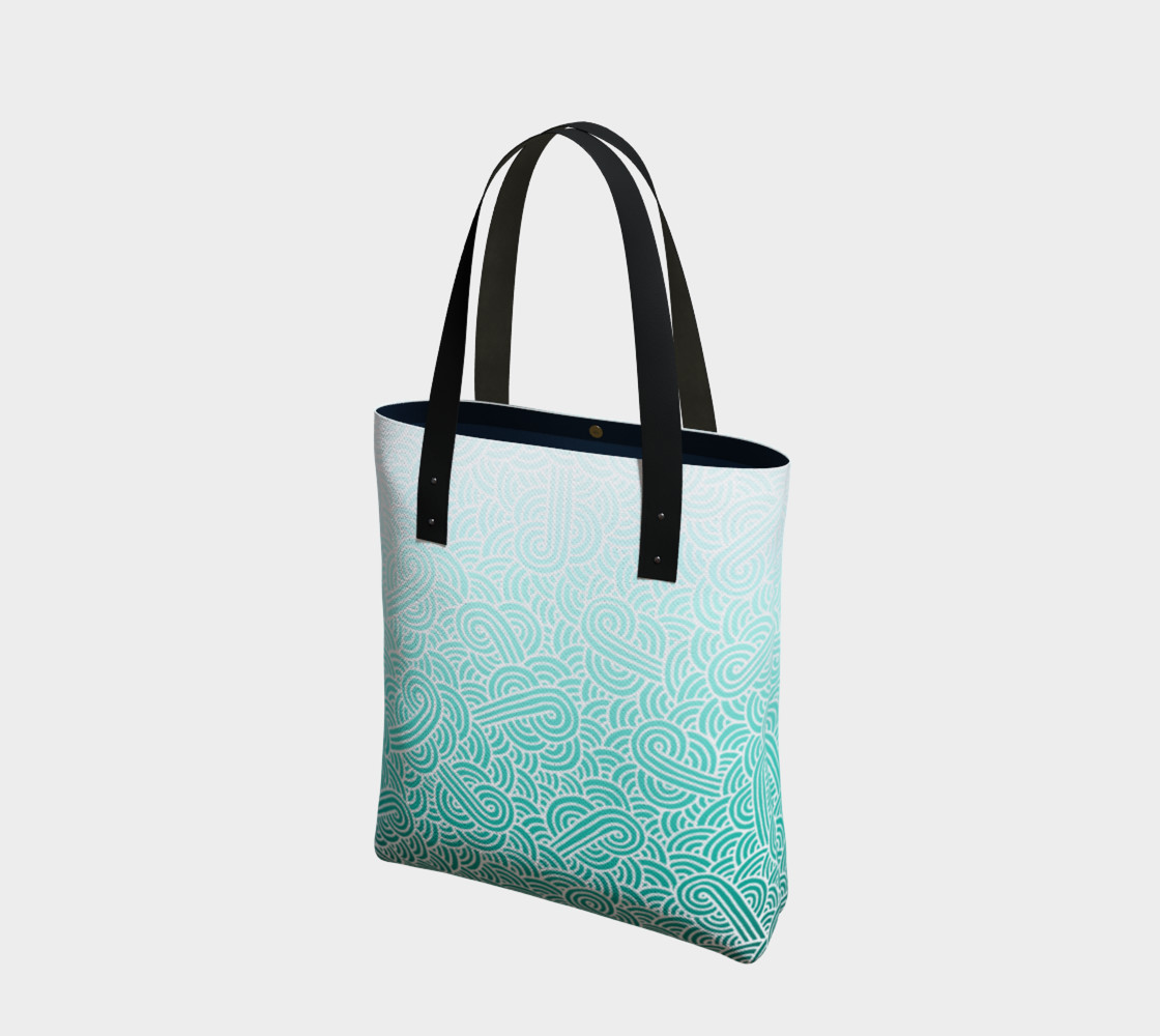 Ombré turquoise blue and white swirls doodles Tote Bag thumbnail #2