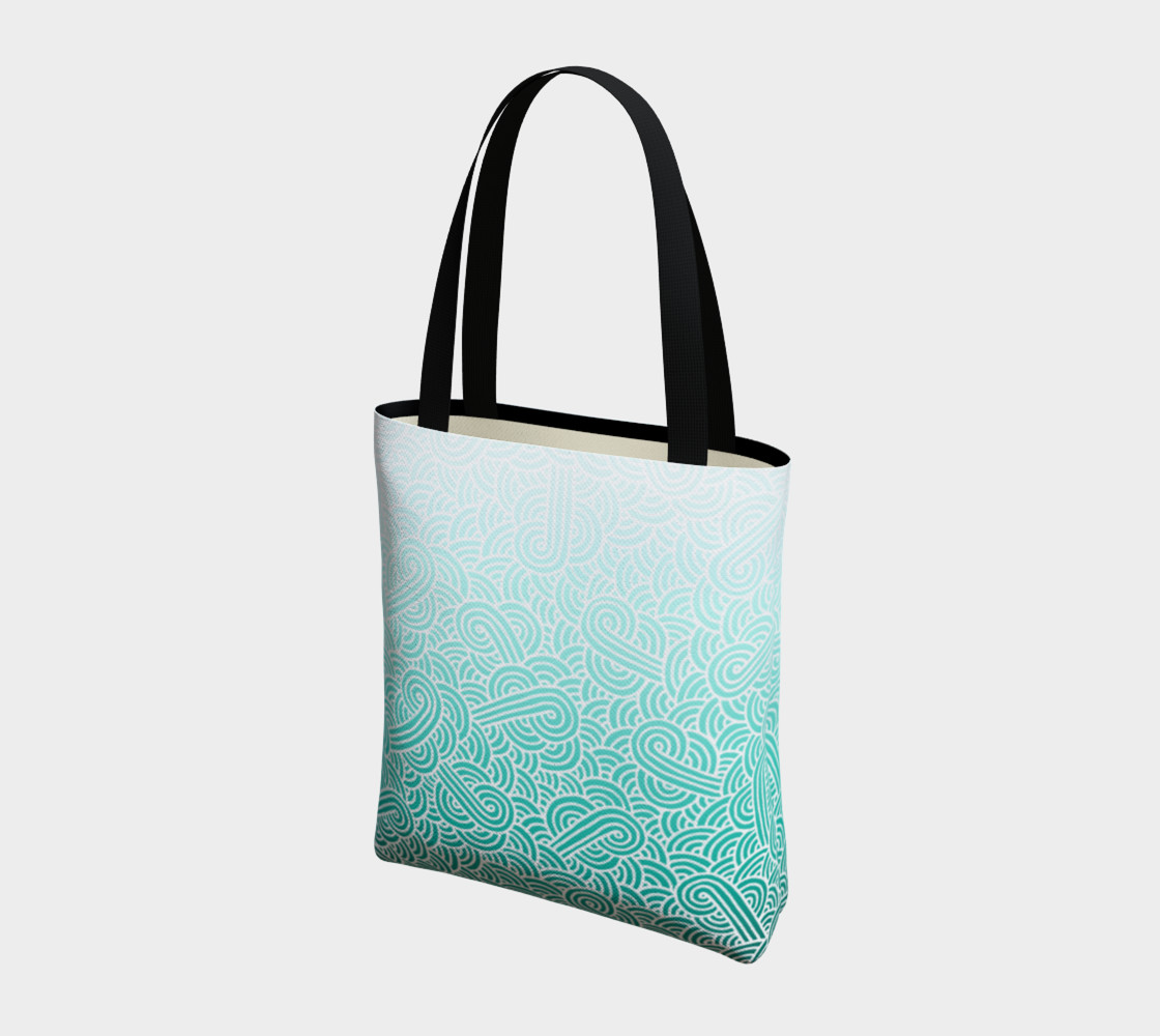 Ombré turquoise blue and white swirls doodles Tote Bag preview #3
