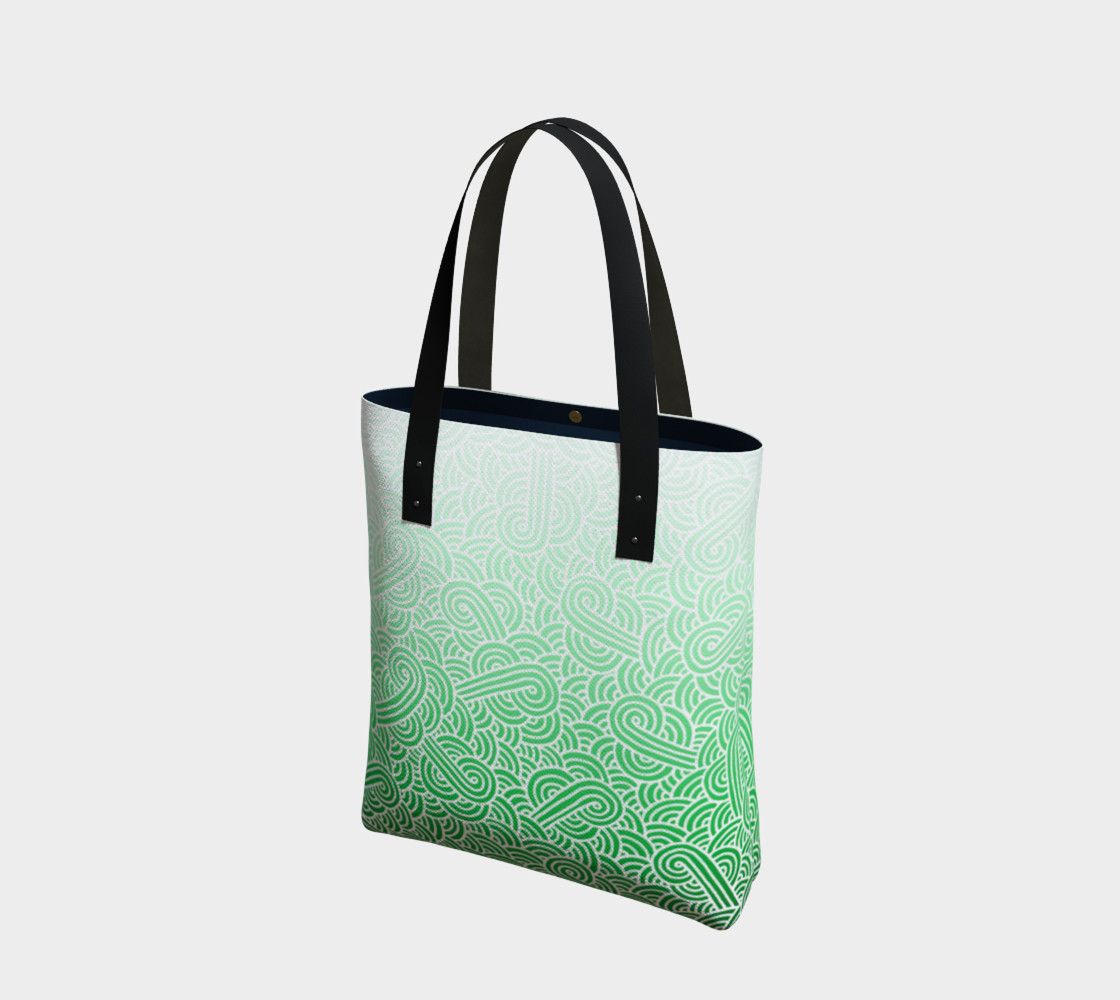 Ombré green and white swirls doodles Tote Bag 3D preview