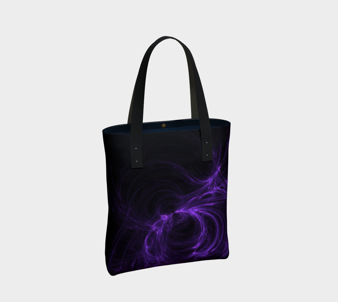 Purple Fractal on Black Tote Bag preview #2