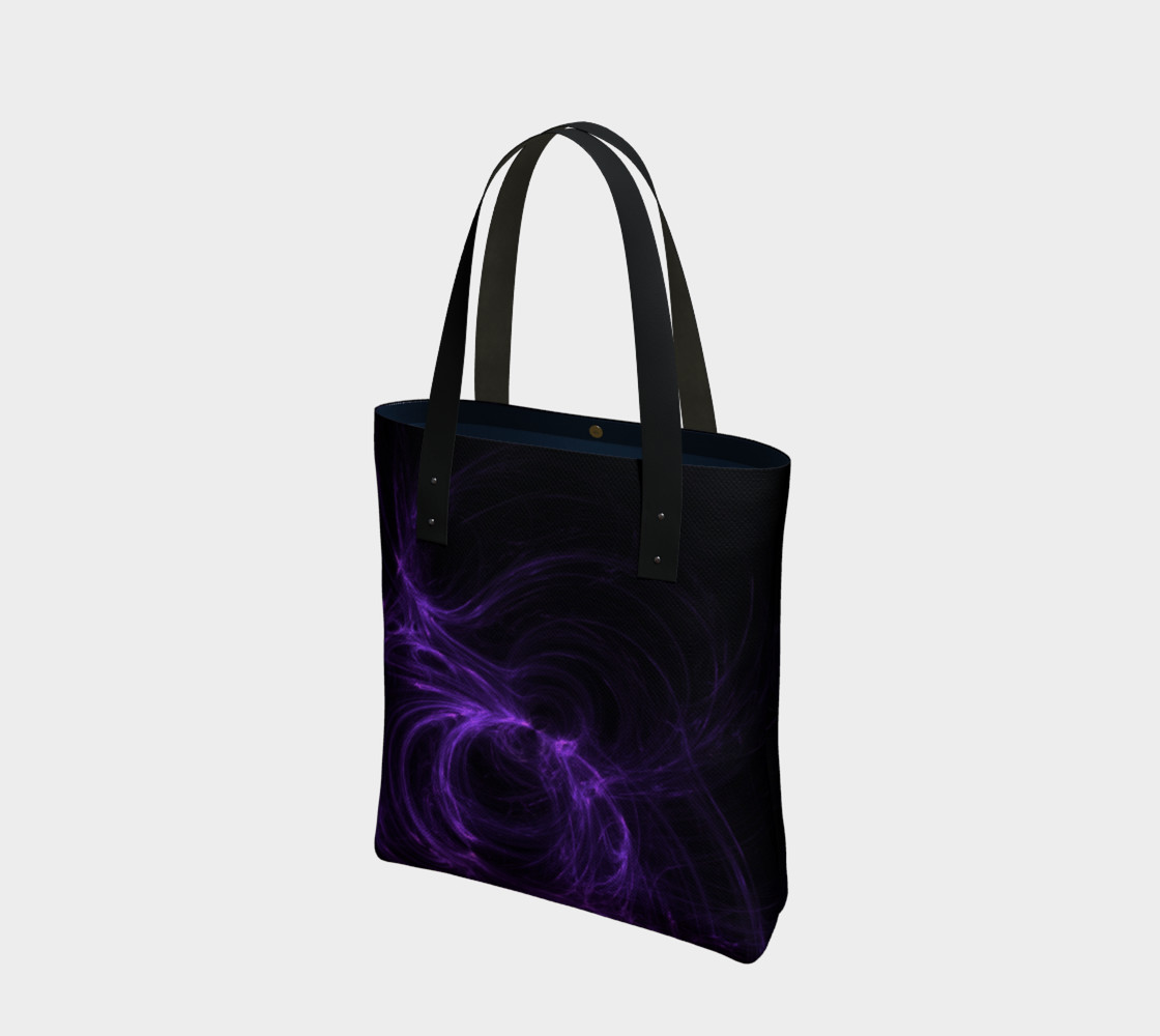 Purple Fractal on Black Tote Bag preview #1