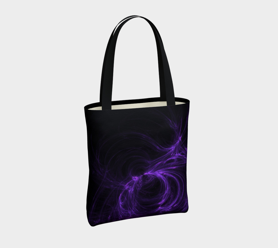 Purple Fractal on Black Tote Bag preview #4